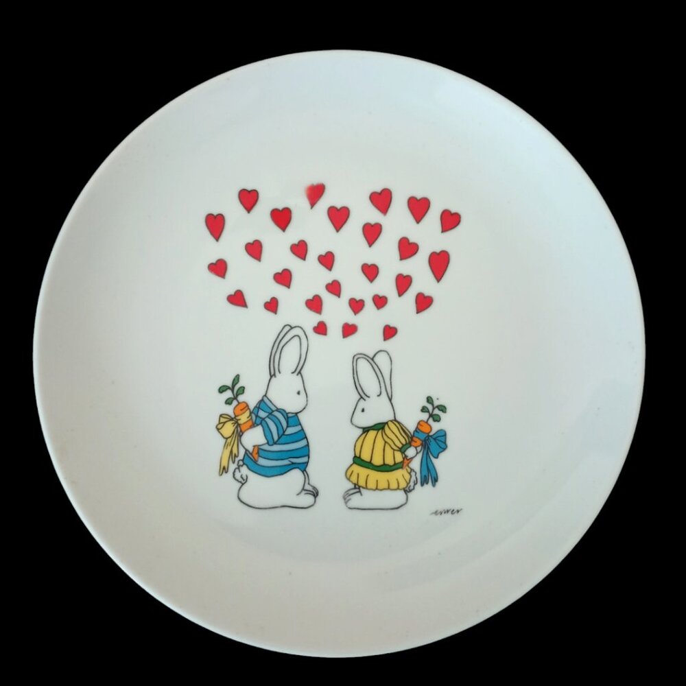 H Lehrer Oatmeal Studios Papél Porcelain Bunny Love Dessert Salad Plate 8”